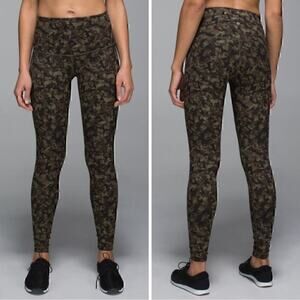 LULULEMON Wunder Under Pant Full on Luon Mystic Jungle Fatigue Green Black